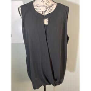 Hawthorne 41 Black Sleeveless Blouse with Cutout Neckline and Ribbon NWT XL